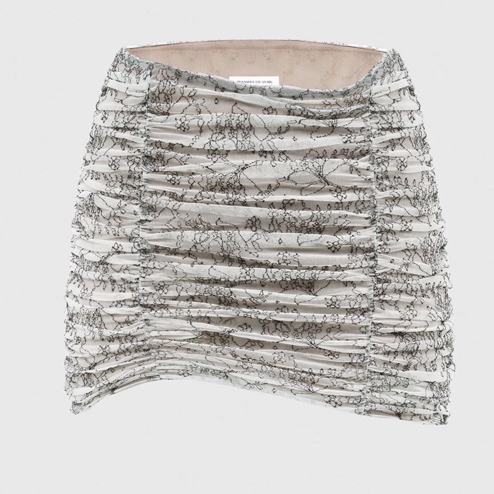 Ruched Lace Asymmetric gothic monochrome Mini Skirt tulle draped ruffle